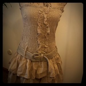 Super cute tube top dress with ruffles and belt